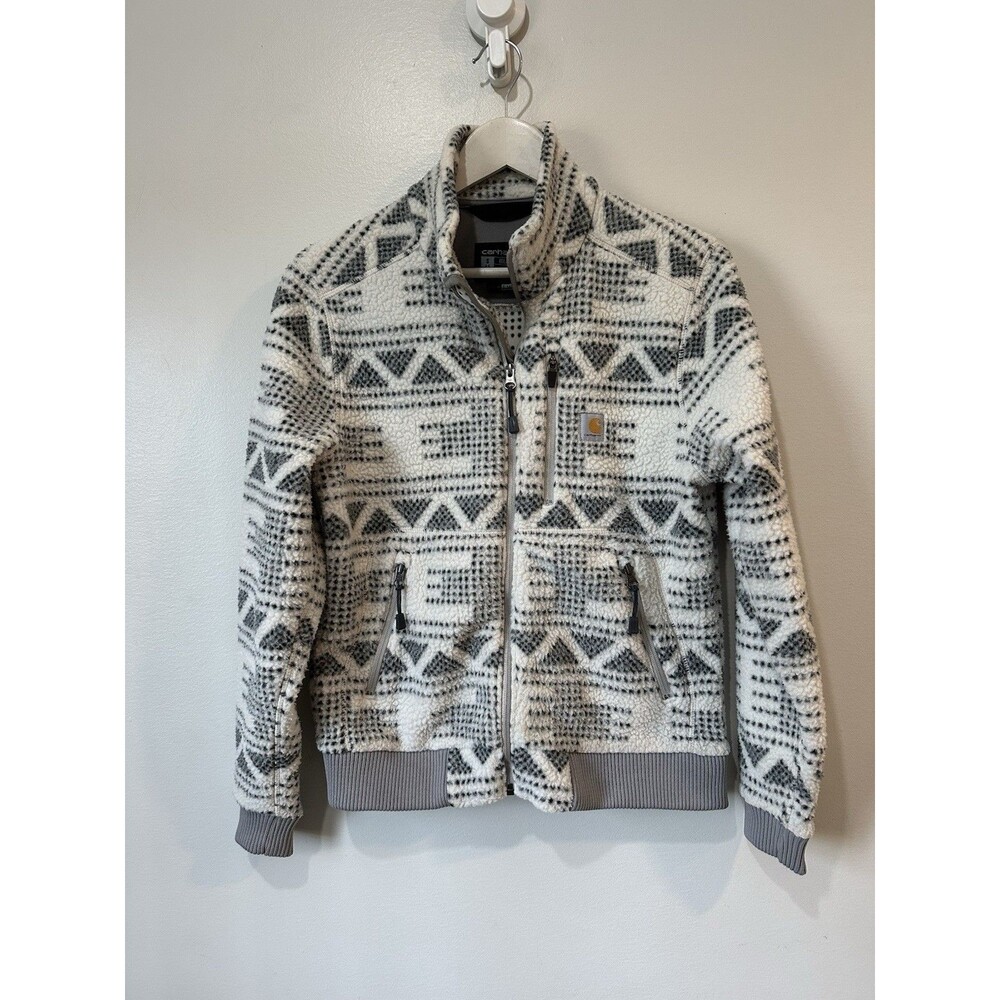 Carhartt Women's Sherpa Fleece Zip-Up Jacket Aztec Print Relaxed Fit Size Small